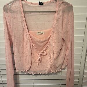 Urban Outfitters Pink Floral Mesh Top